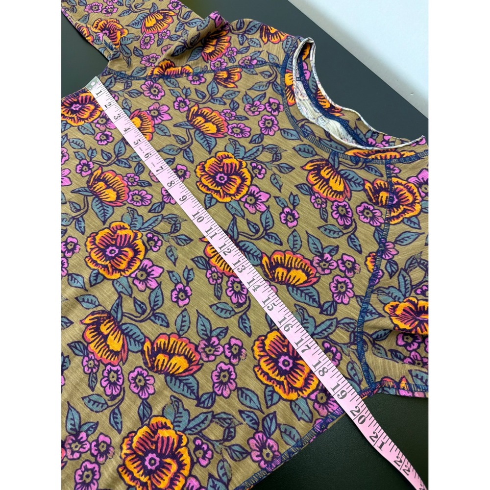 Natural Life Floral Multicolor Cotton Pullover Top Long Sleeve Lettuce Trim - Picture 7 of 9